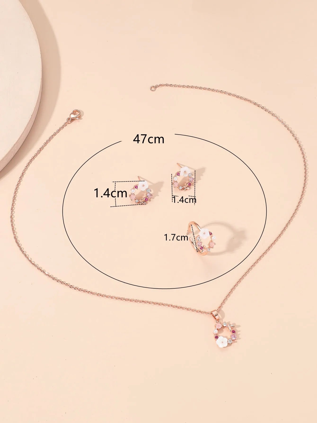 4 Pieces Rose Gold-color Lady Flower Fashion Accessories Zircon