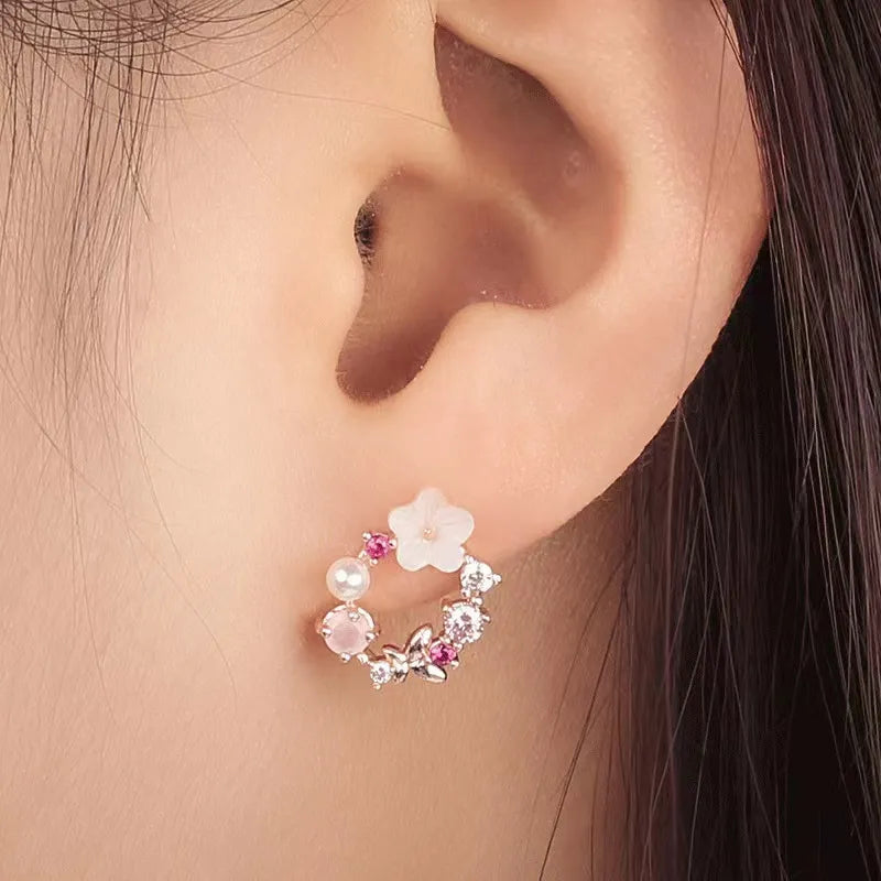 4 Pieces Rose Gold-color Lady Flower Fashion Accessories Zircon