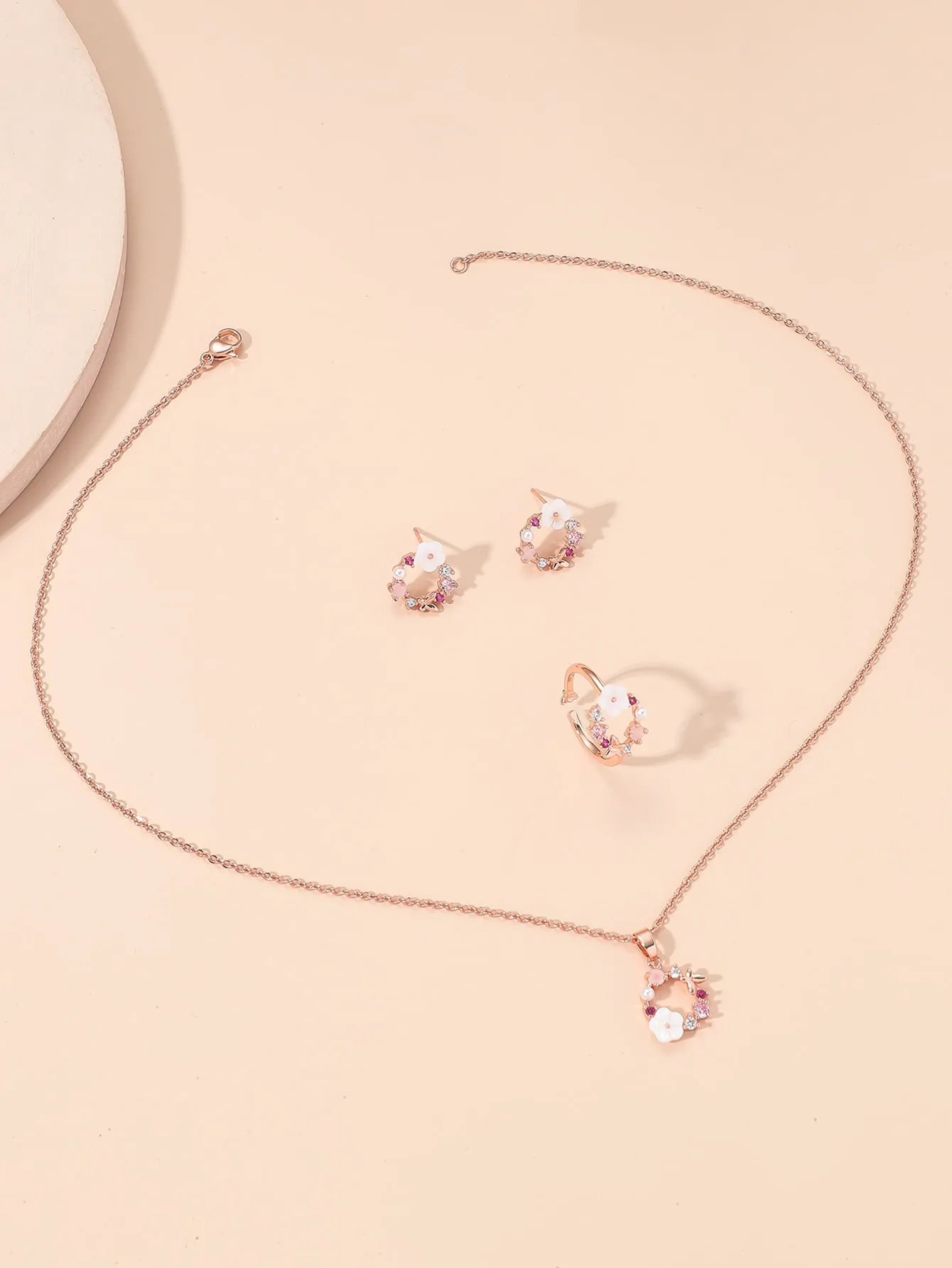 4 Pieces Rose Gold-color Lady Flower Fashion Accessories Zircon