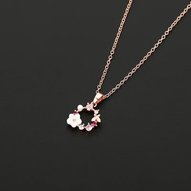 4 Pieces Rose Gold-color Lady Flower Fashion Accessories Zircon